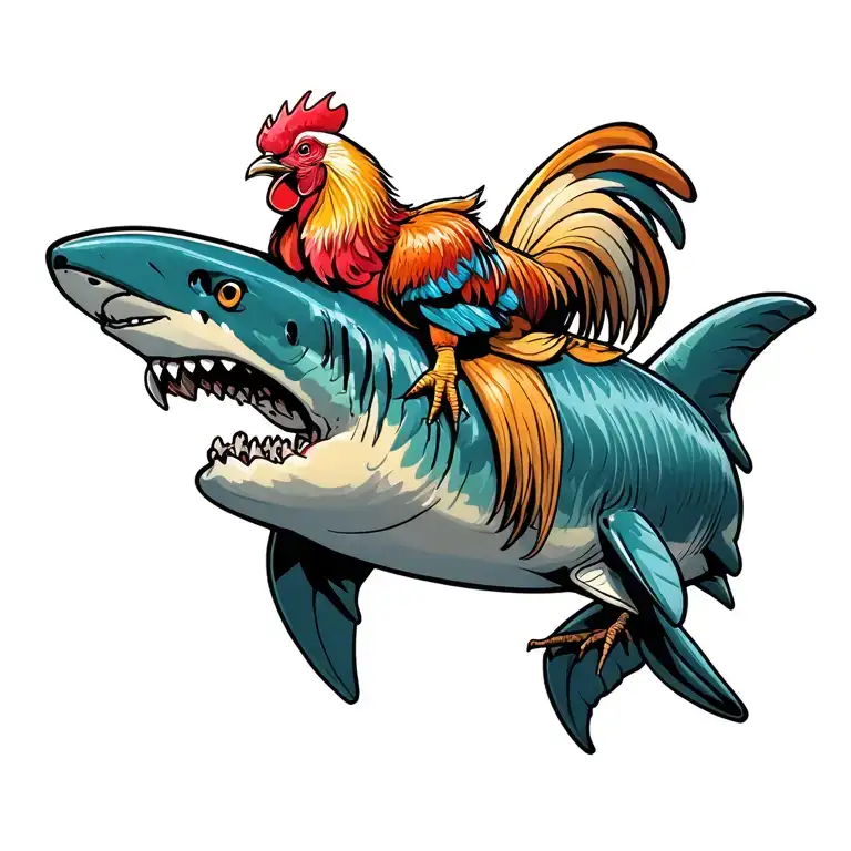Rooster Riding On A Shark