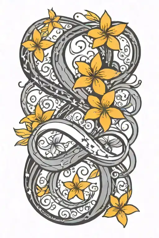 Infinity Sign With Black Stars And Orange Plumerias