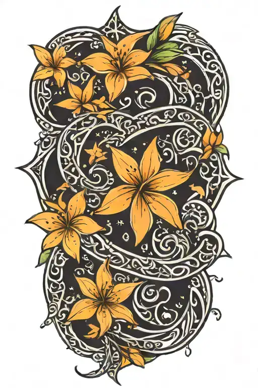 Infinity Sign With Black Stars And Orange Plumerias