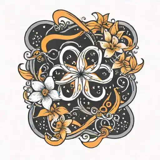 Infinity Sign With Black Stars And Orange Plumerias