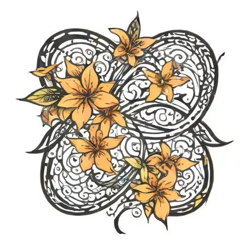 Infinity Sign With Black Stars And Orange Plumerias