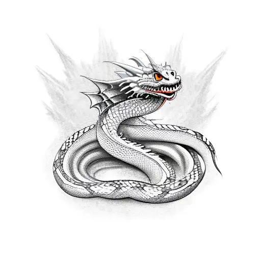 Large Dragon Twisted With A Snake