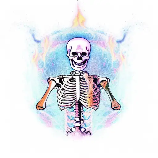 Skeleton In Yoga Pose On Fire