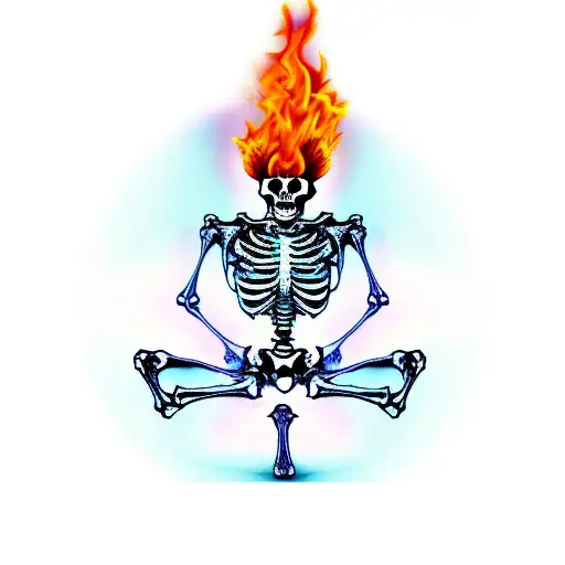 Skeleton In Yoga Pose On Fire