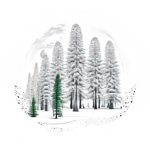 Tall Pine Trees With A Half Moon In The Background