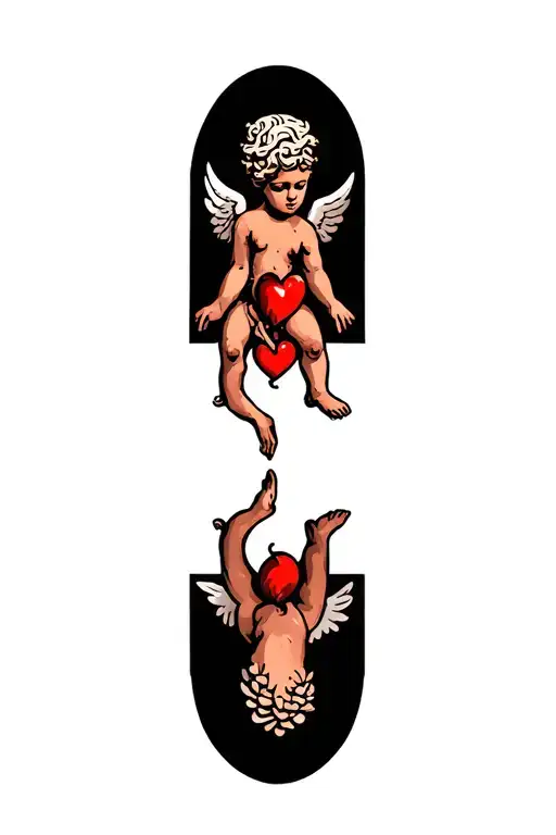 Cherub With Red Heart Intertwined