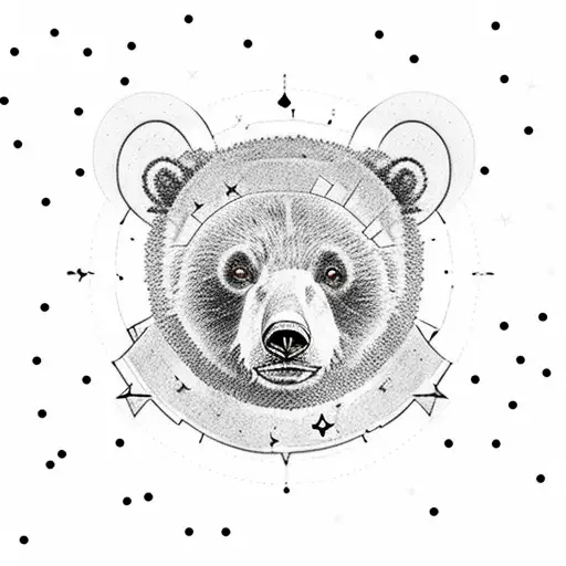 Ursa Minor Constellation With Walking Baby Bear Overlay