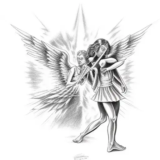 Angel Fighting Satan Over A Lost Soul