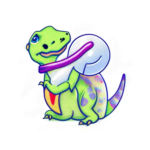 Baby Dinosaur Holding A Rattle