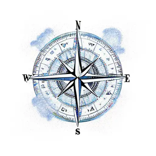 A Compass Rose With A Trail Winding Through Mountains And Leading To The Ocean