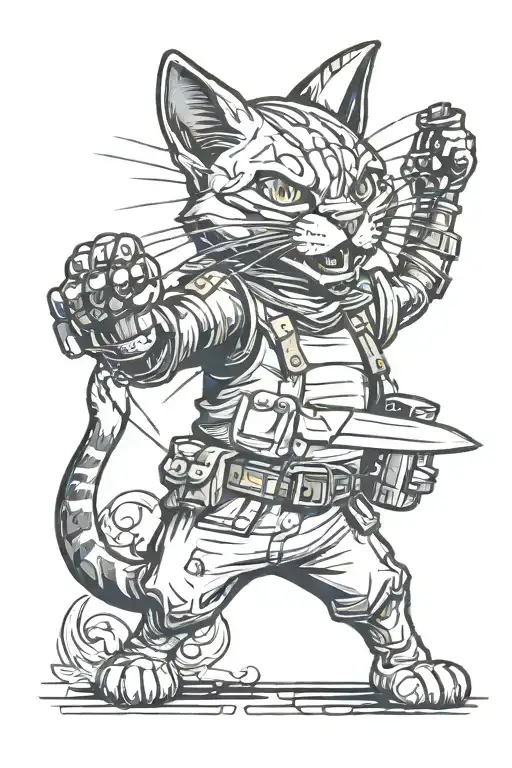 Fighting Cat With Tactical Knife