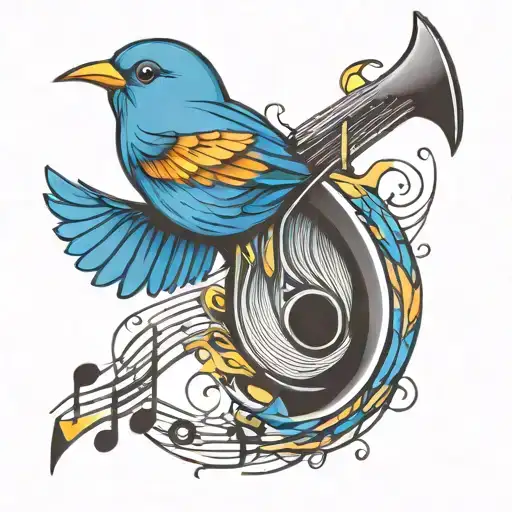 Singing Bird With A Trail Of Musical Notes