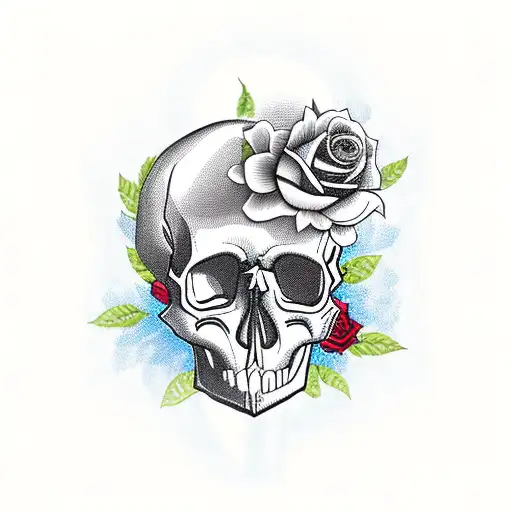 Skull With Roses And A Ribbon Saying Simmonds