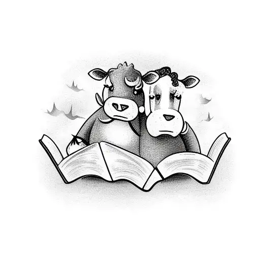 Cow And Dragon Reading A Book Together