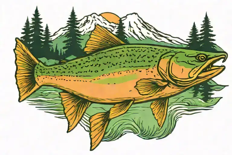 Salmon With Mount Rainier In The Background