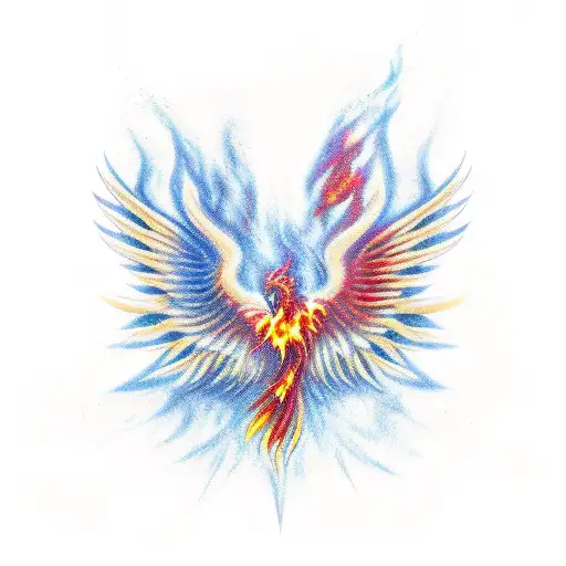 Phoenix With Wings Spread And Burning