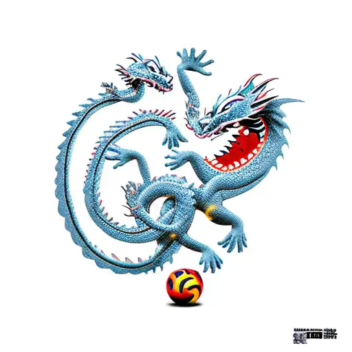 Dragon And Cat Playing Balls