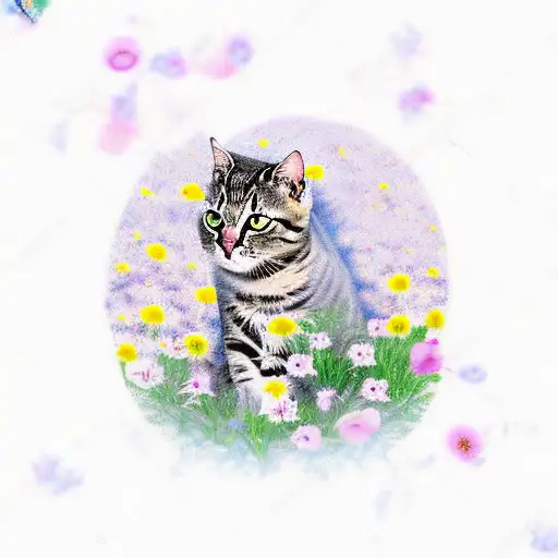 Cat In A Flower Field