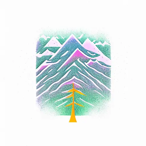 Trippy Mountain With Treeline Purple Green Icy