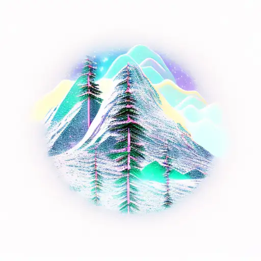 Trippy Mountain With Treeline Glowing Green Icy