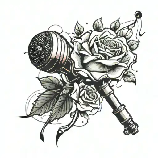 Rose With Microphone And Musical Notes