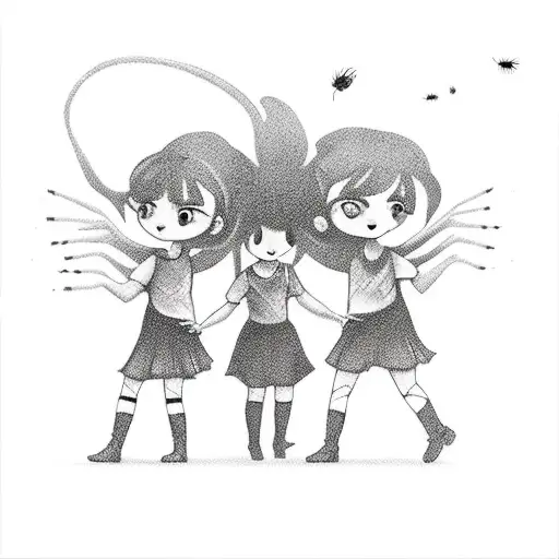 Two Little Girls Playing With A Big Spider