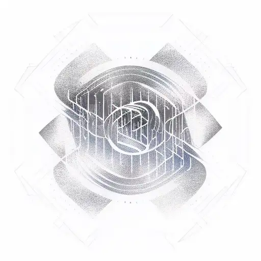 A Tattoo Of A Black And Blue Geometric Wave Merging With A Music Note