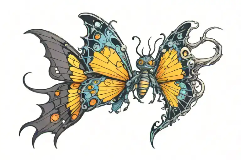 Butterfly And Dragon Flying