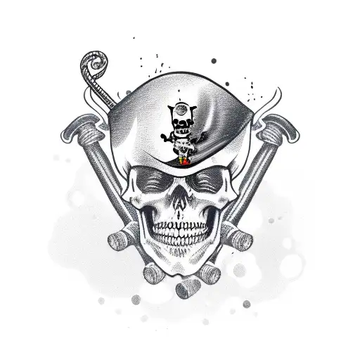 Skeleton Pirate With Large Black Beard And Long Curly Hair Wearing A Tricorn And Drinking Rum