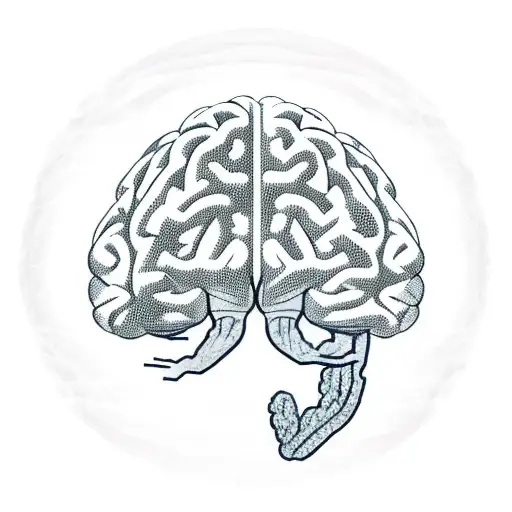 A Sketch Of A Brain With Mountain Ranges And Alien Spaceships Flowing Through It