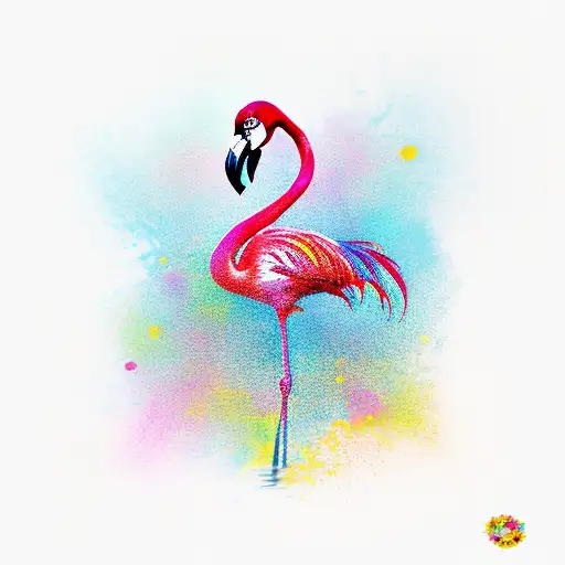 A Vibrant And Colorful Tattoo Of A Flamingo Dancing On A Tropical Island Of The Bahamas