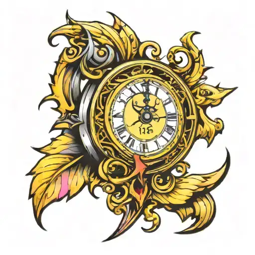 Clock With Sagittarius Hour Hand And Gothic Edges Going Around Upper Arm