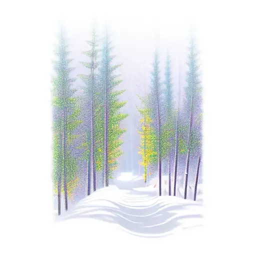 A Serene Landscape Of A Forest Trail With A Silhouette Of A Dog Walking Alongside