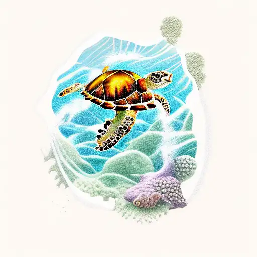 Tropical Shrubs Below A Sea Turtle