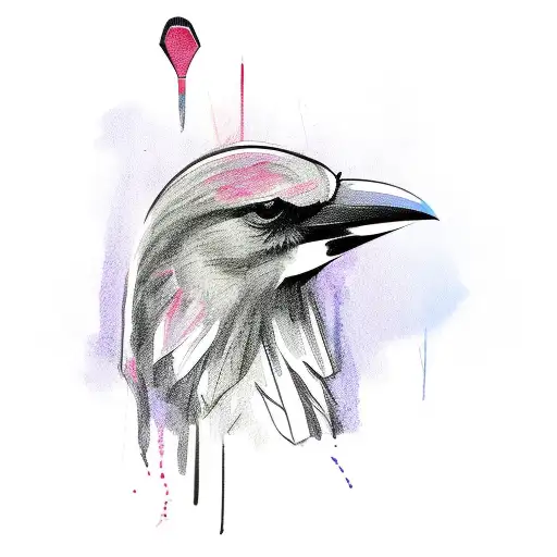 A Sketch-style Tattoo Of A Crow Holding A Paintbrush And Palette
