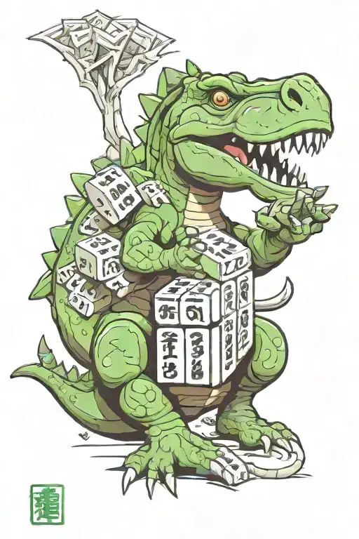 Baby Dinosaur Playing Mahjong