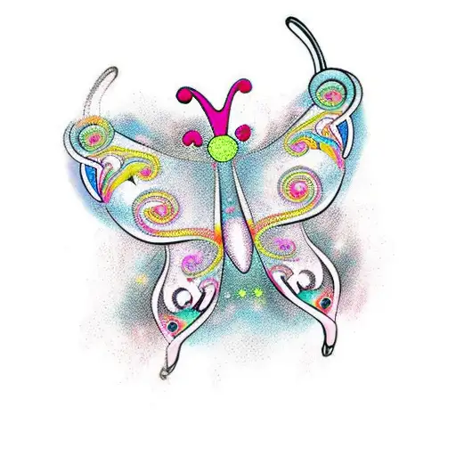 A Vibrant New-school Tattoo Of A Butterfly Dancing To Music Notes