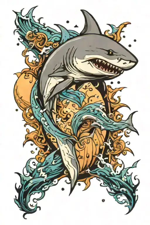 Ocean Scene Full Sleve Shark Jumping