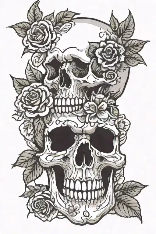 Skull And Roses Mayflowers Hibiscus