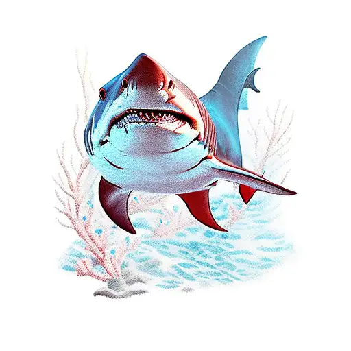 A Majestic Tiger Shark Swimming Through Vibrant Coral Reefs