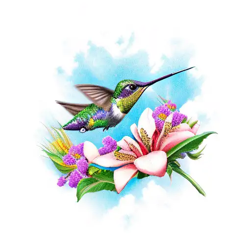 Flowers With Hummingbird