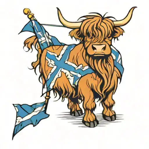Highland Cow With St Andrews Flag