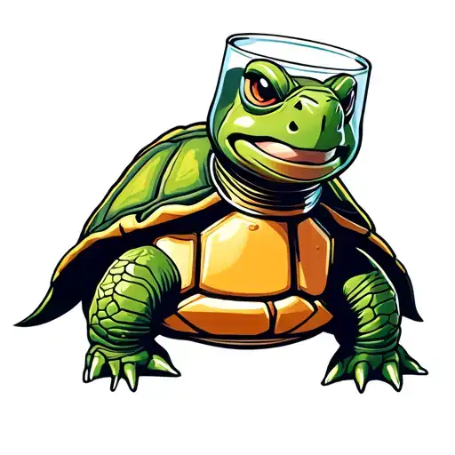 Cartoon Turtle Looking Through Pint Glass