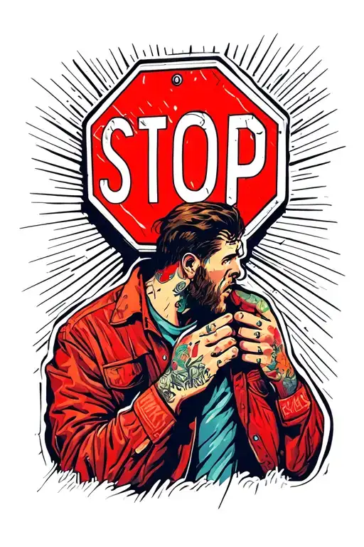 Stop Sign Overthinking Man