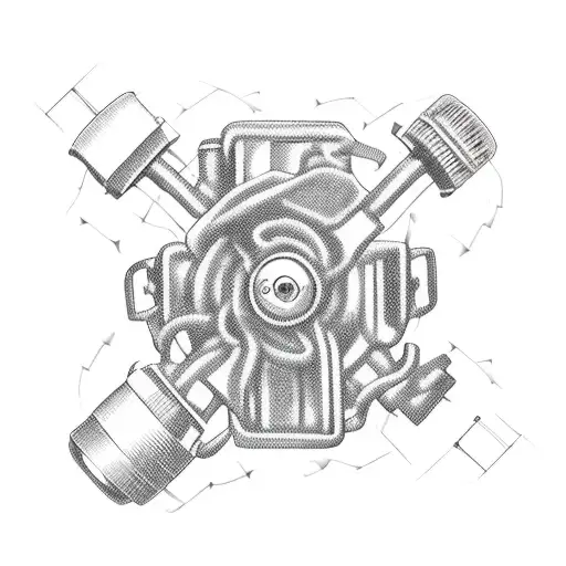 An Intricately Detailed Car Engine Intertwined With Firearms