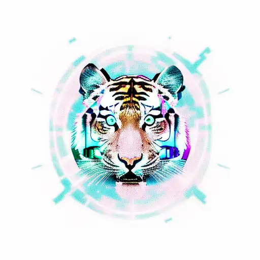 Technological Tiger With Binary Code In The Background