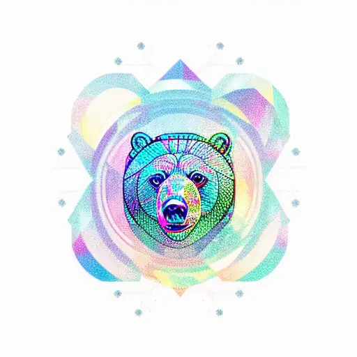 A Geometric Design Of A Bear Surrounded By The Northern Lights