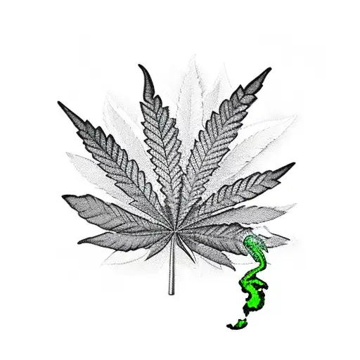 A Cat Blowing Smoke Rings In The Shape Of Cannabis Leaves