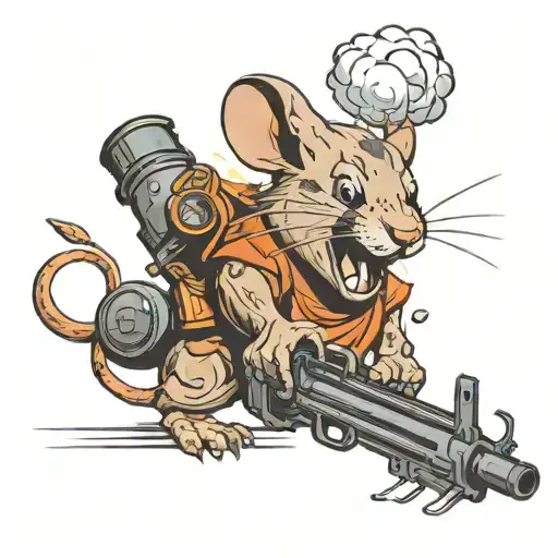 Rodent With A Smile In Front Of An Explosion Carrying A Machine Gun