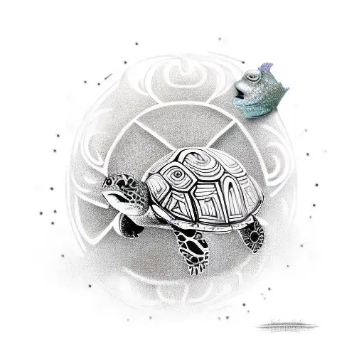Polynesian Turtle In A Tim Burton Style